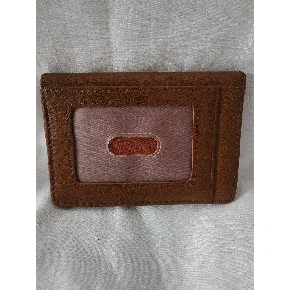 Arnold Palmer Mens Brown Leather Bifold Card Case Wallet with ID Window
